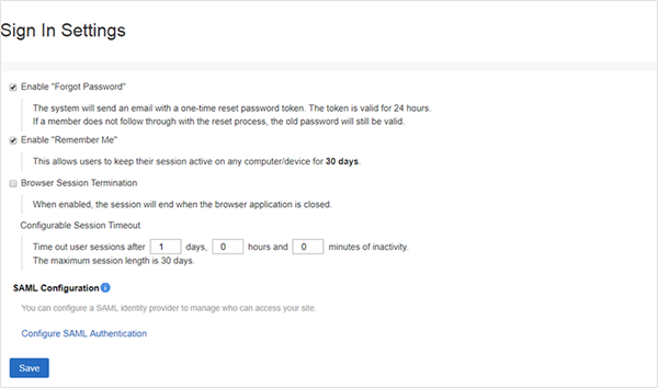The Configure SAML Authentication button.